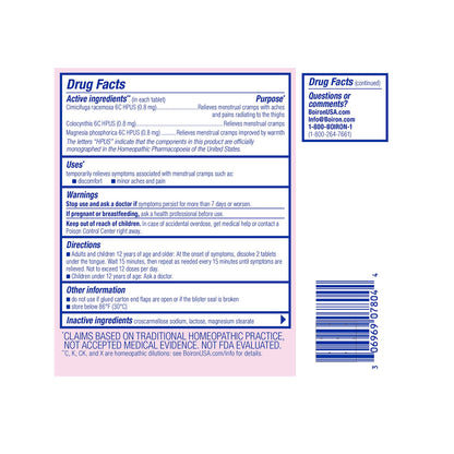 Boiron Cyclease Cramps box with tablet dispensing information
