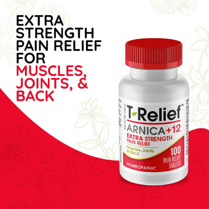 MediNatura T-Relief Arnica Plus 12 natural pain relief tablets bottle