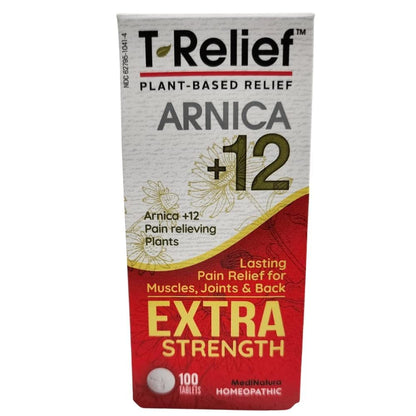 Side profile of MediNatura T-Relief supplement bottle