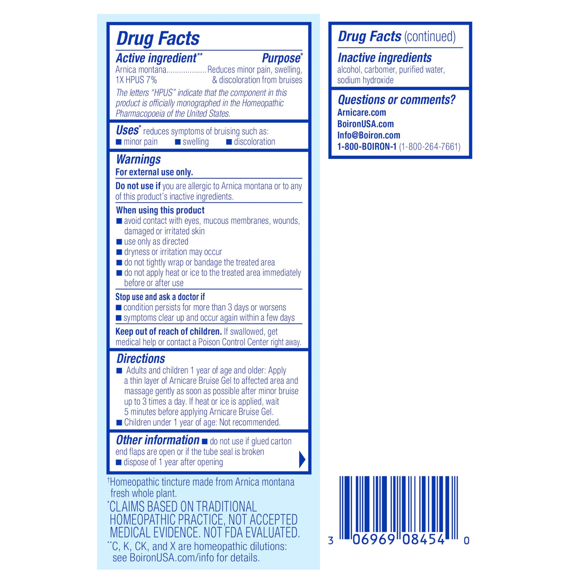 Instructions for using Boiron Arnicare Bruise Gel