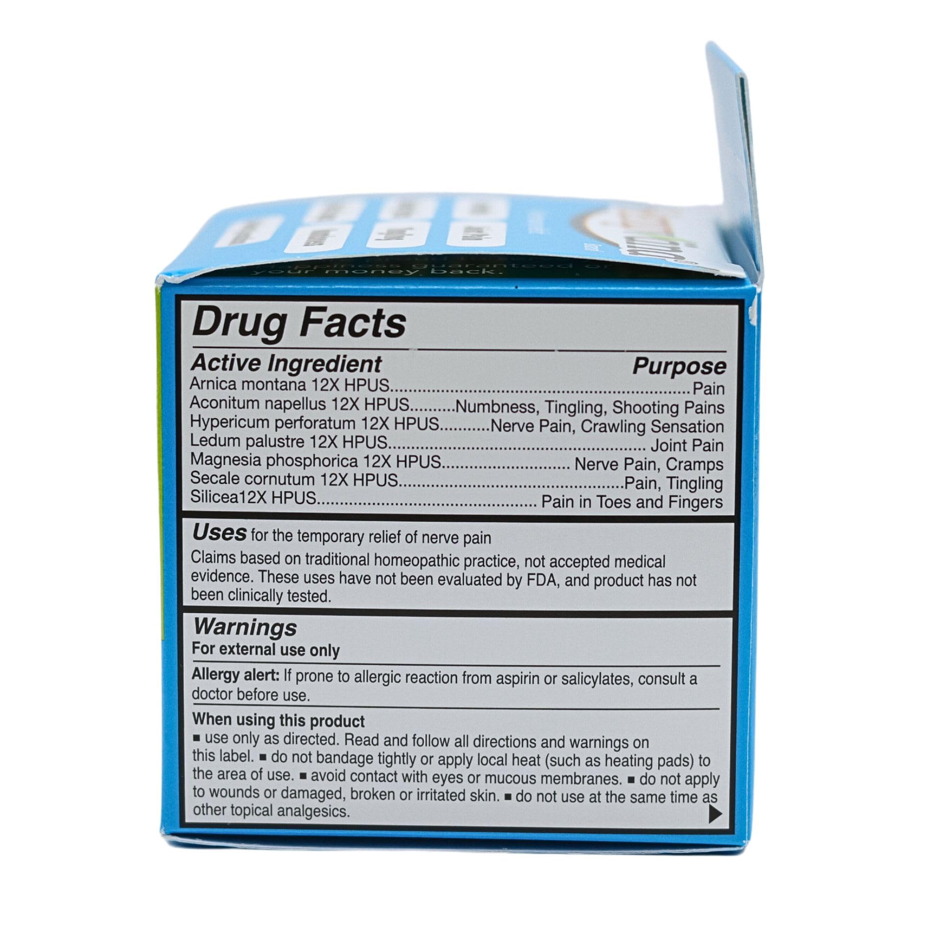 Back view of Hempvana nerve relief cream jar with ingredient list