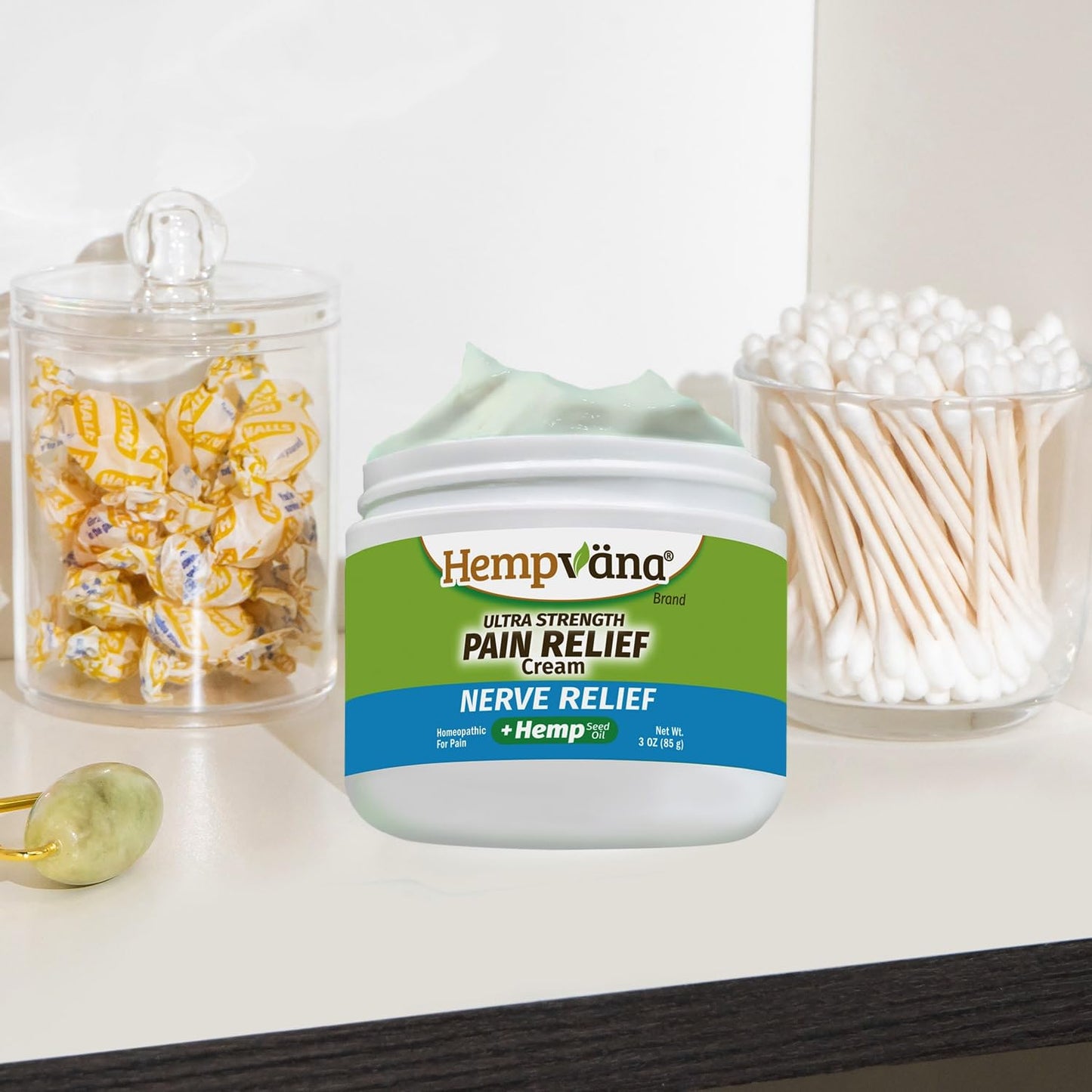 Texture demonstration of non-greasy Hempvana nerve relief cream