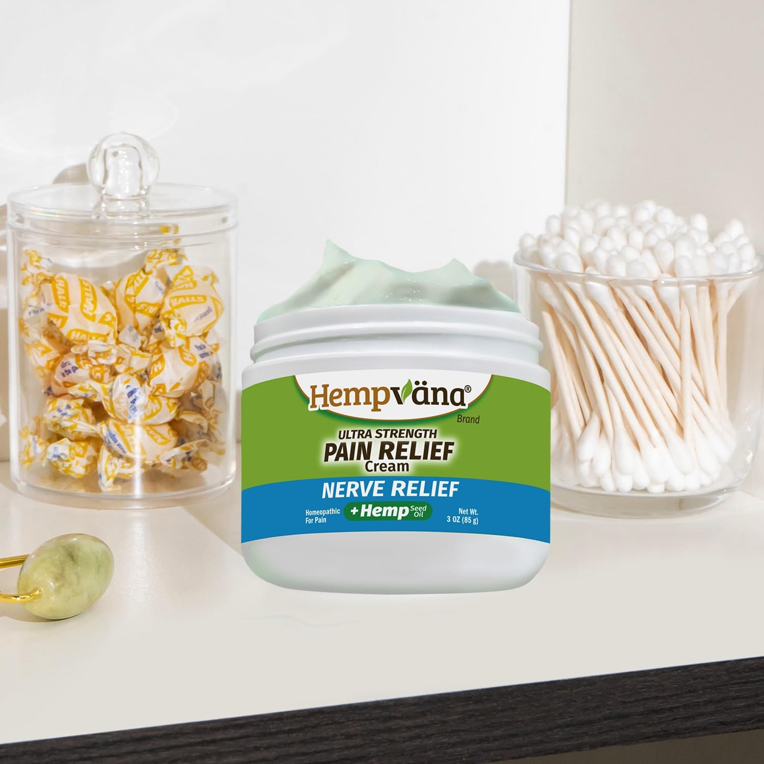 Texture demonstration of non-greasy Hempvana nerve relief cream