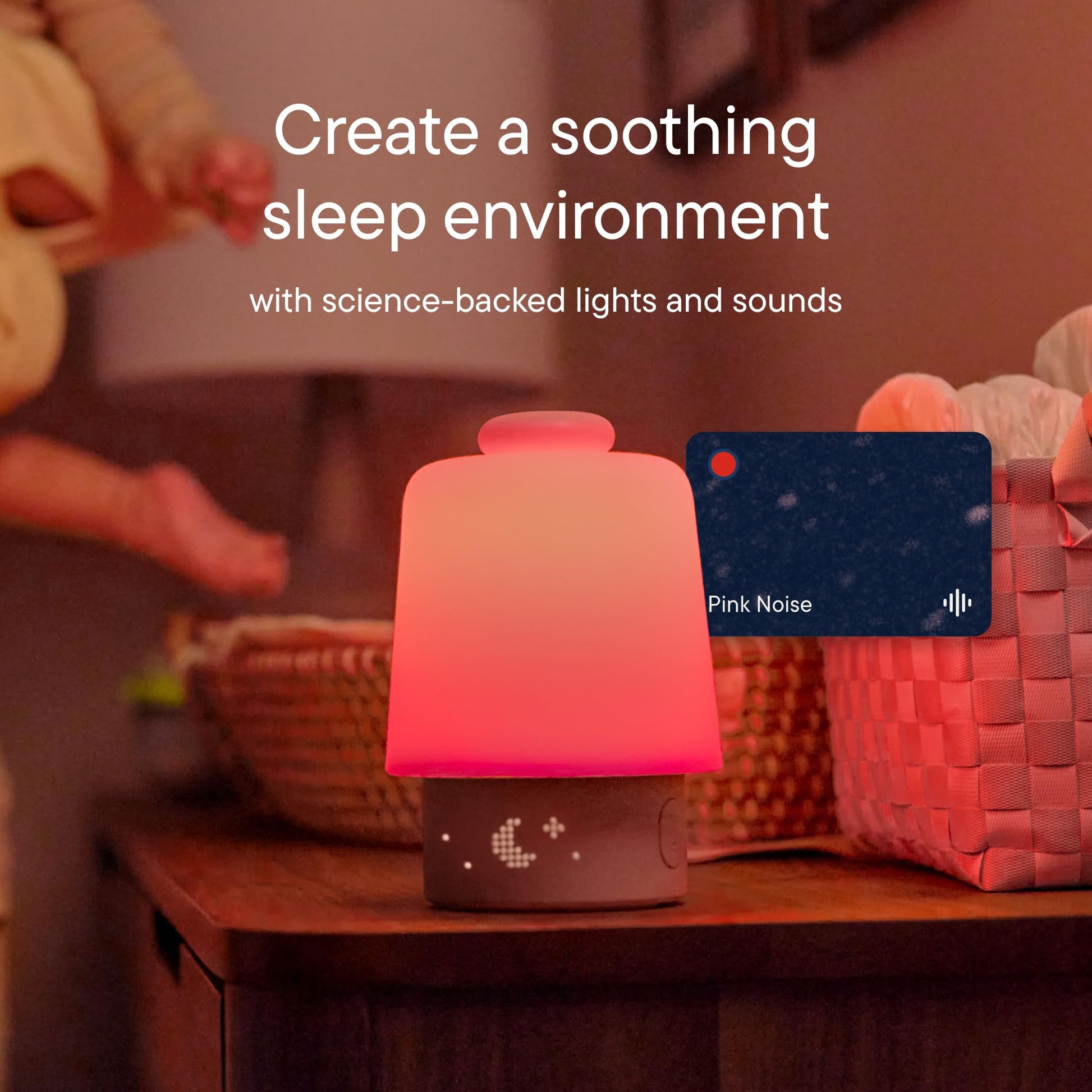 Close up view of the intuitive interface on the Hatch Baby sound machine for easy manual control.