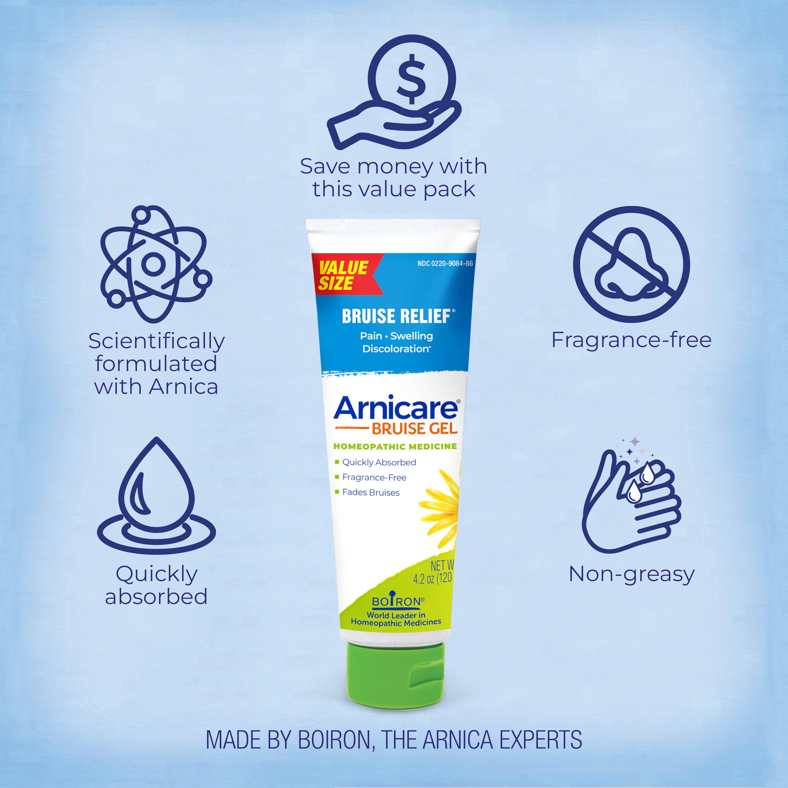 Back of Boiron Arnicare Bruise Gel tube with usage instructions