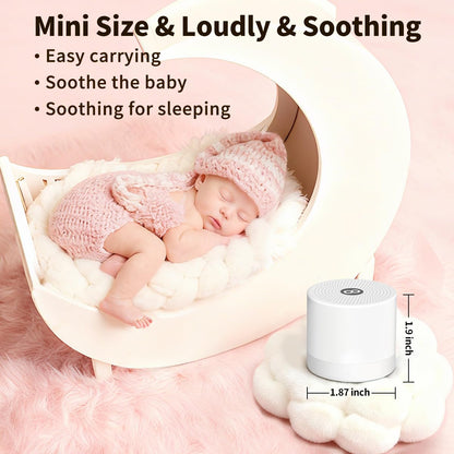 Hushing baby sleep soother sound machine attached to a wooden crib with the hanging rope