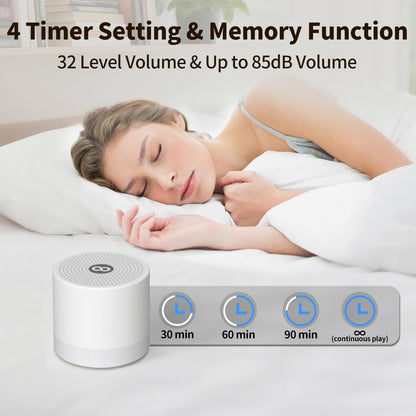 Hushing brown noise machine package contents including the device, USB cable, and lanyard
