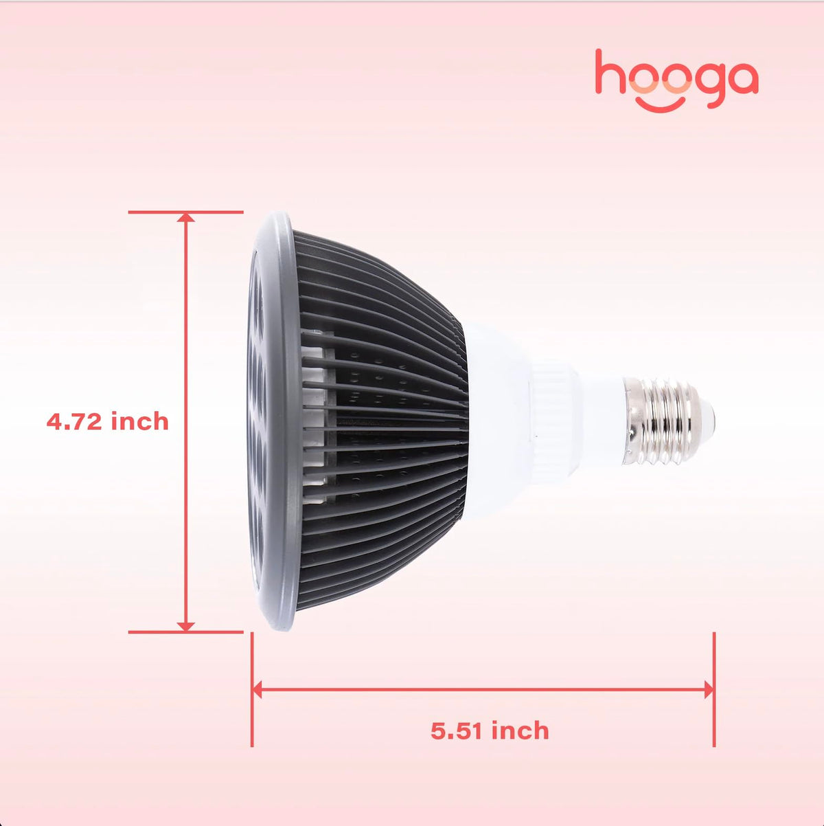 Side profile of the Hooga red light therapy lamp illustrating size.