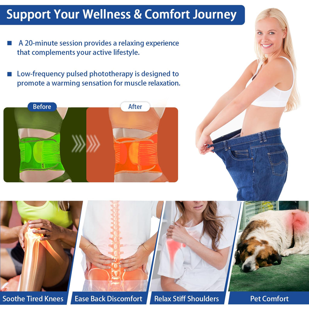 Red light therapy belt applied on back and shoulder area