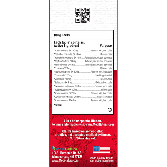 MediNatura T-Relief 100 tablets supplement facts label