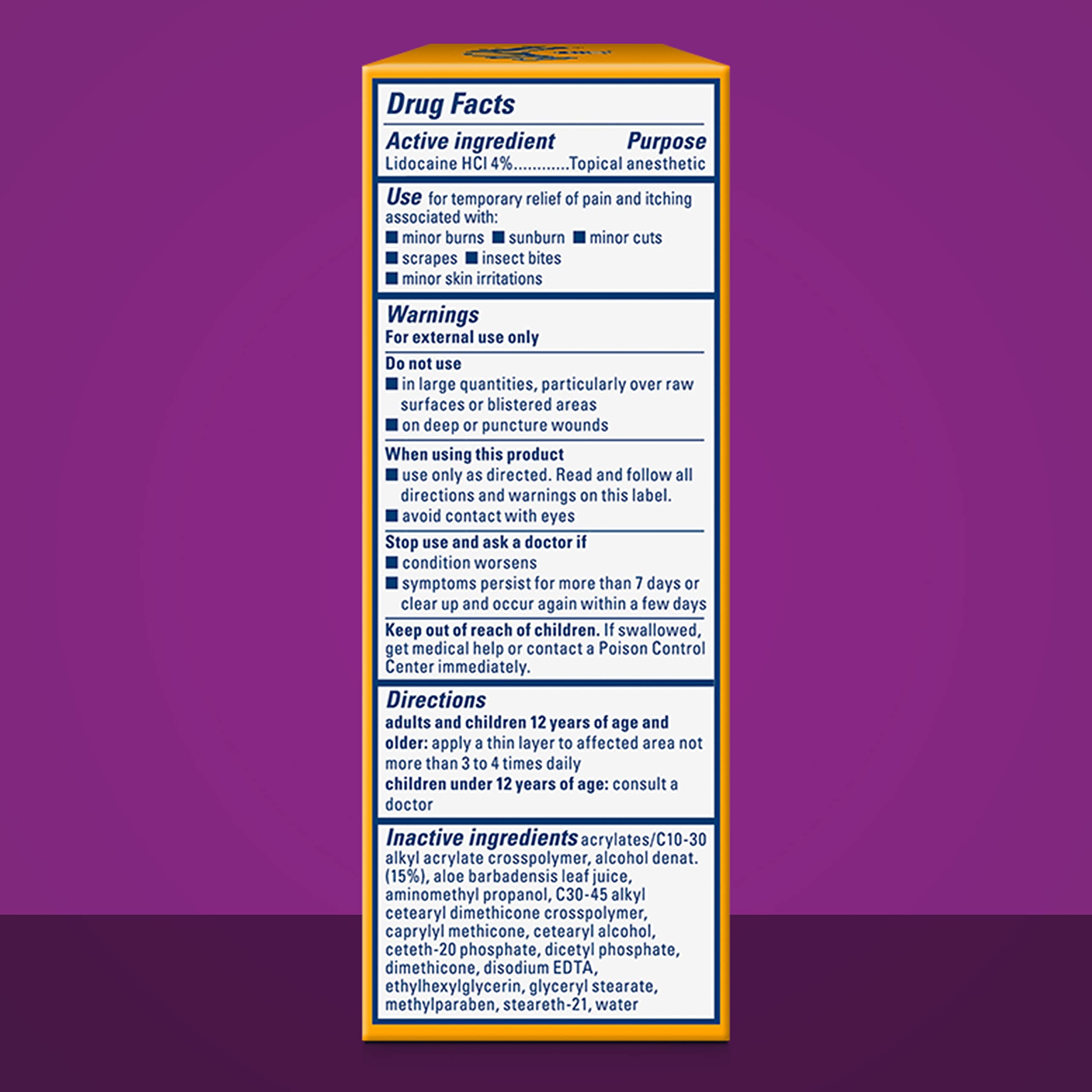 Gold Bond 4 percent lidocaine cream packaging back view showing ingredients