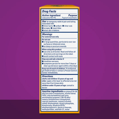 Gold Bond 4 percent lidocaine cream packaging back view showing ingredients