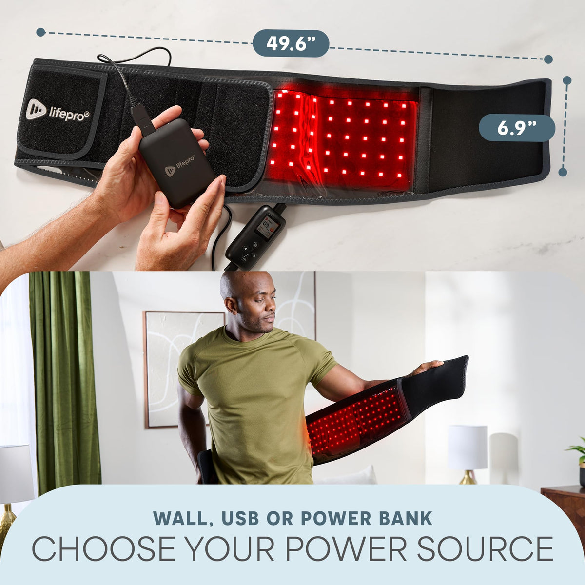 Lifepro red light therapy belt on shoulder