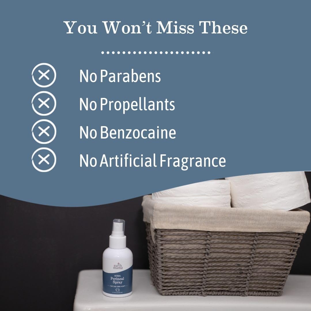 Back label of Earth Mama Herbal Perineal Spray ingredients