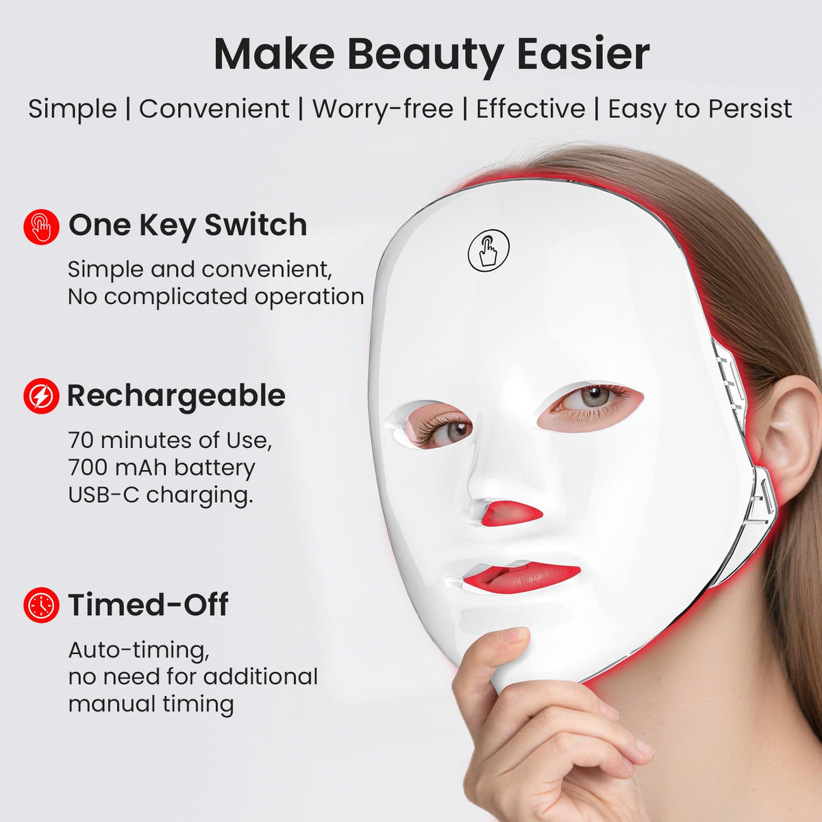 Suerbeaty beauty tool close up of the forehead power and mode control button.