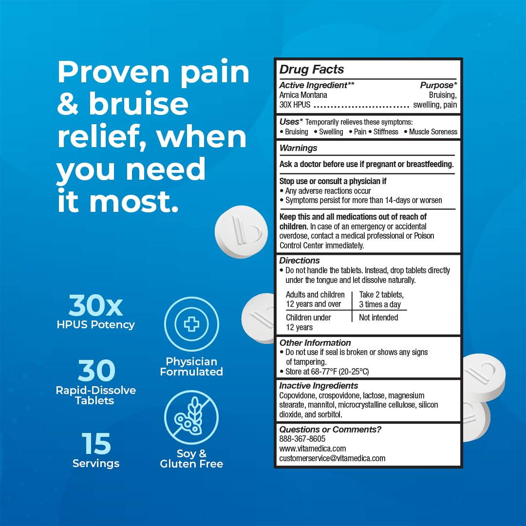 Close up of clinical grade Arnica Montana tablets for bruising relief