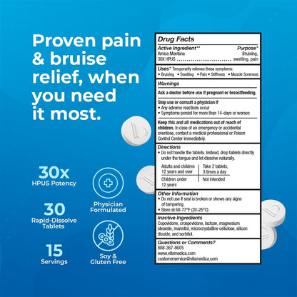 Close up of clinical grade Arnica Montana tablets for bruising relief