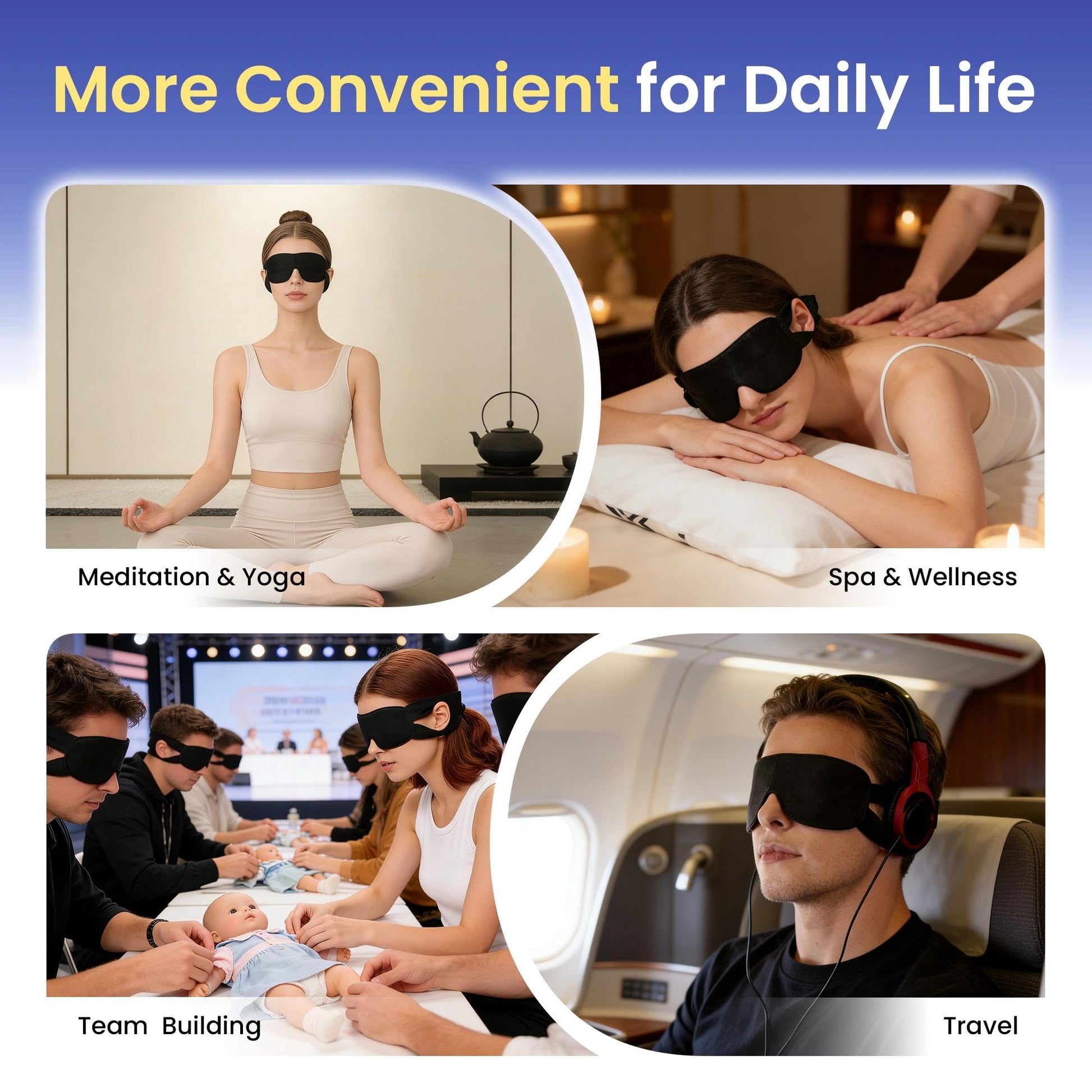 Detailed view of adjustable ear strap on sleep mask