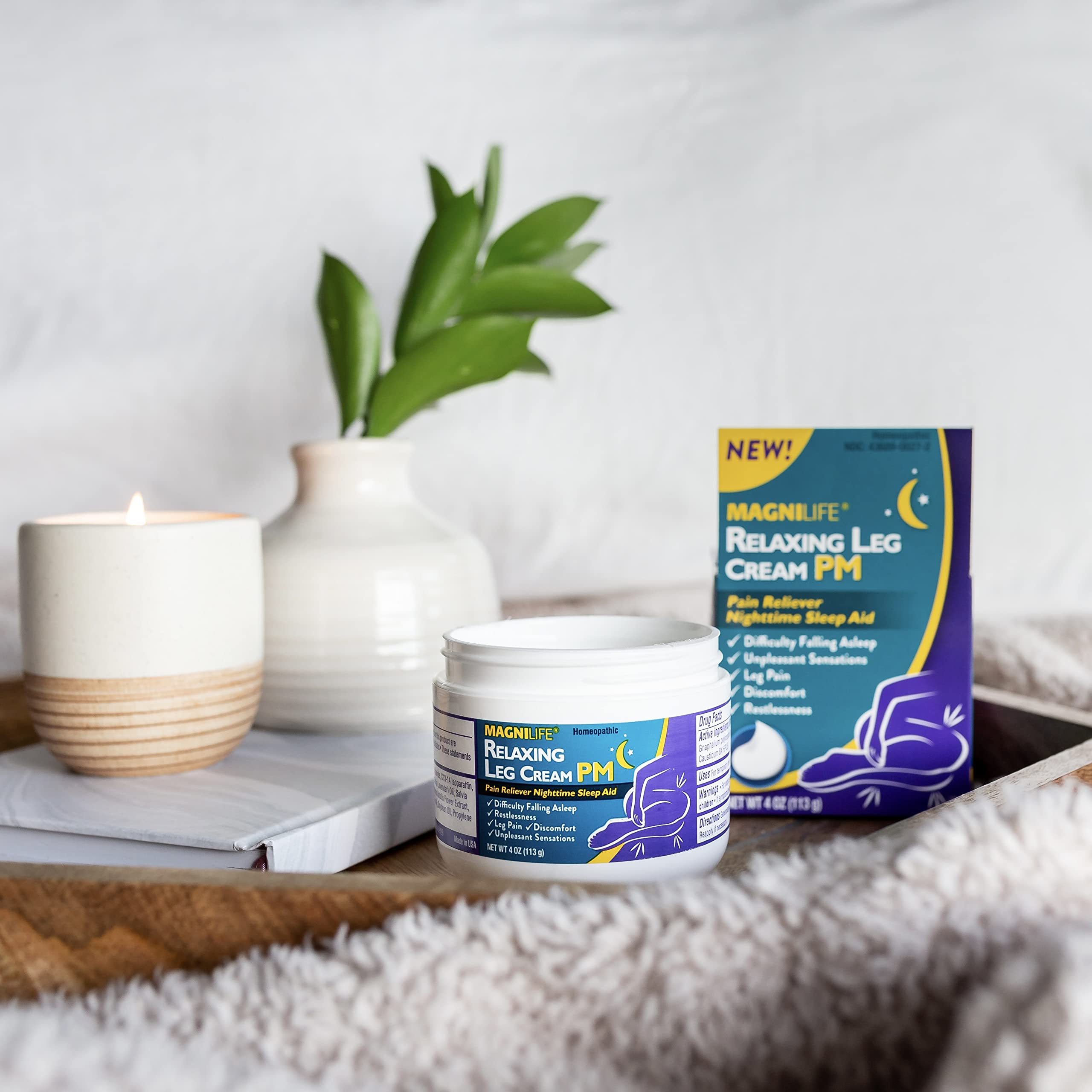 Magnilife Relaxing Leg Cream PM jar showing 4 ounce size