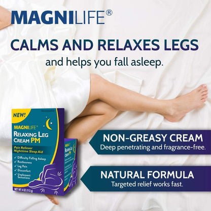 Magnilife Relaxing Leg Cream container texture and application