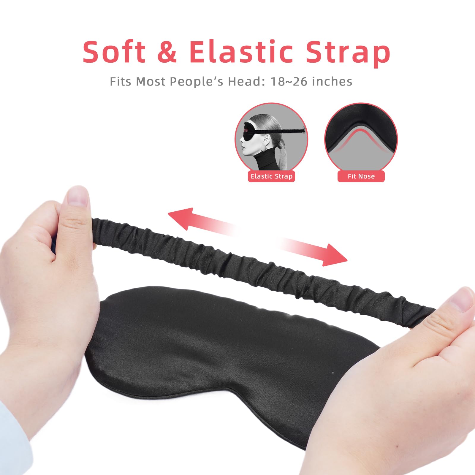 Black blackout blindfold resting smoothly against a pillow for comfortable sleep.