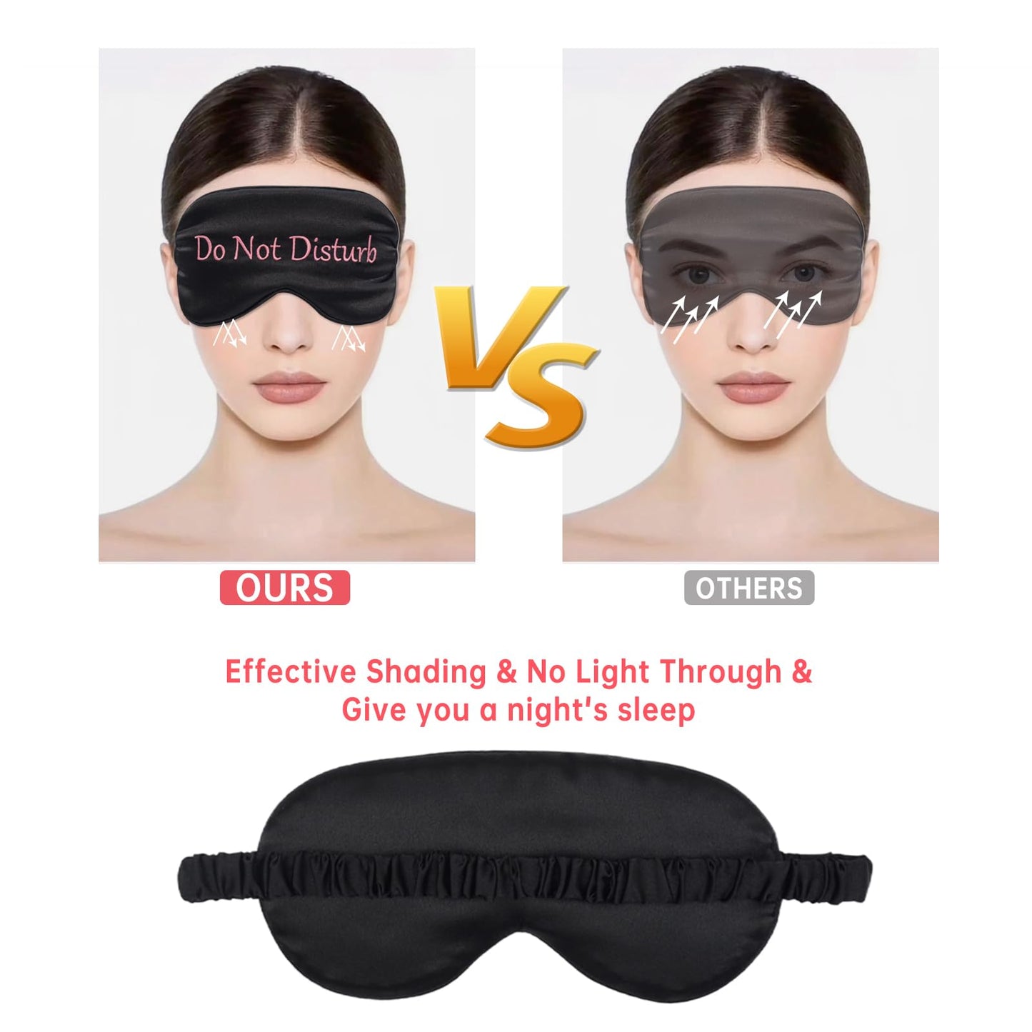 Stretchy elastic strap detail on the lightweight travel eye shade.