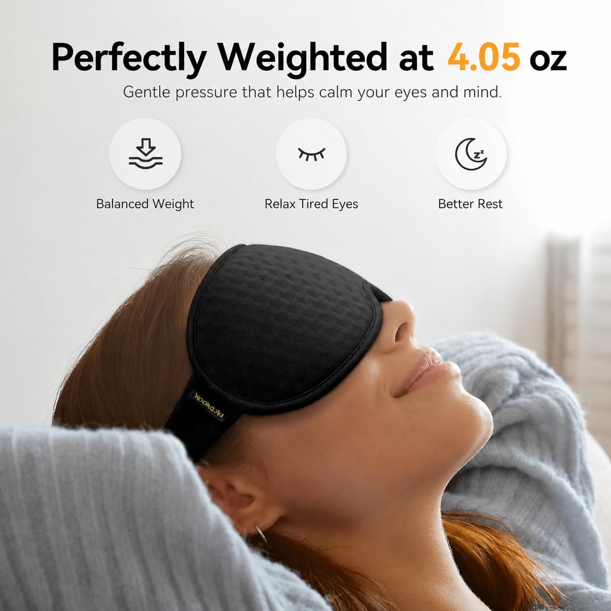 Facemoon 3D memory foam sleep mask showing deep eye pockets
