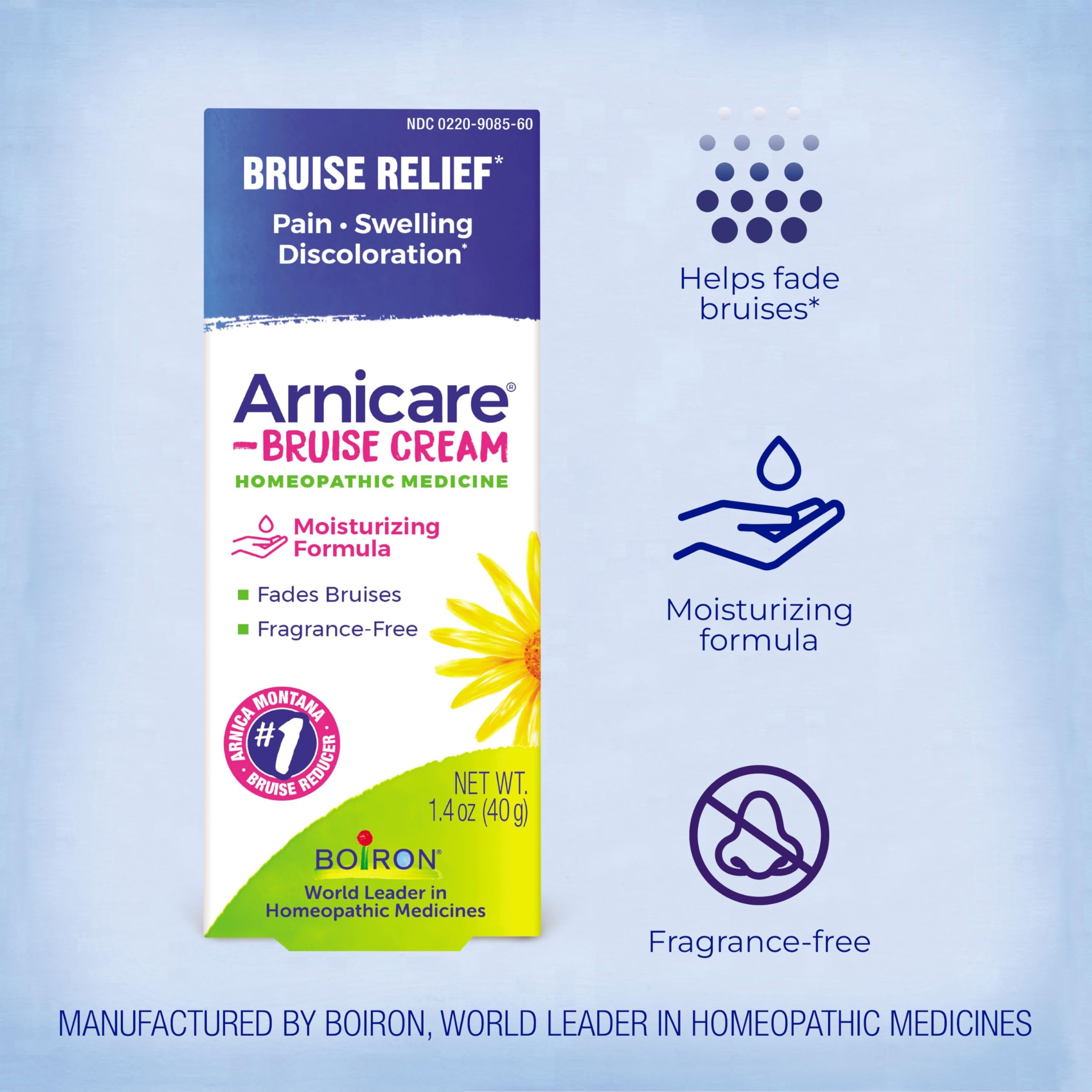 Back of Boiron Arnicare Bruise Cream packaging with directions