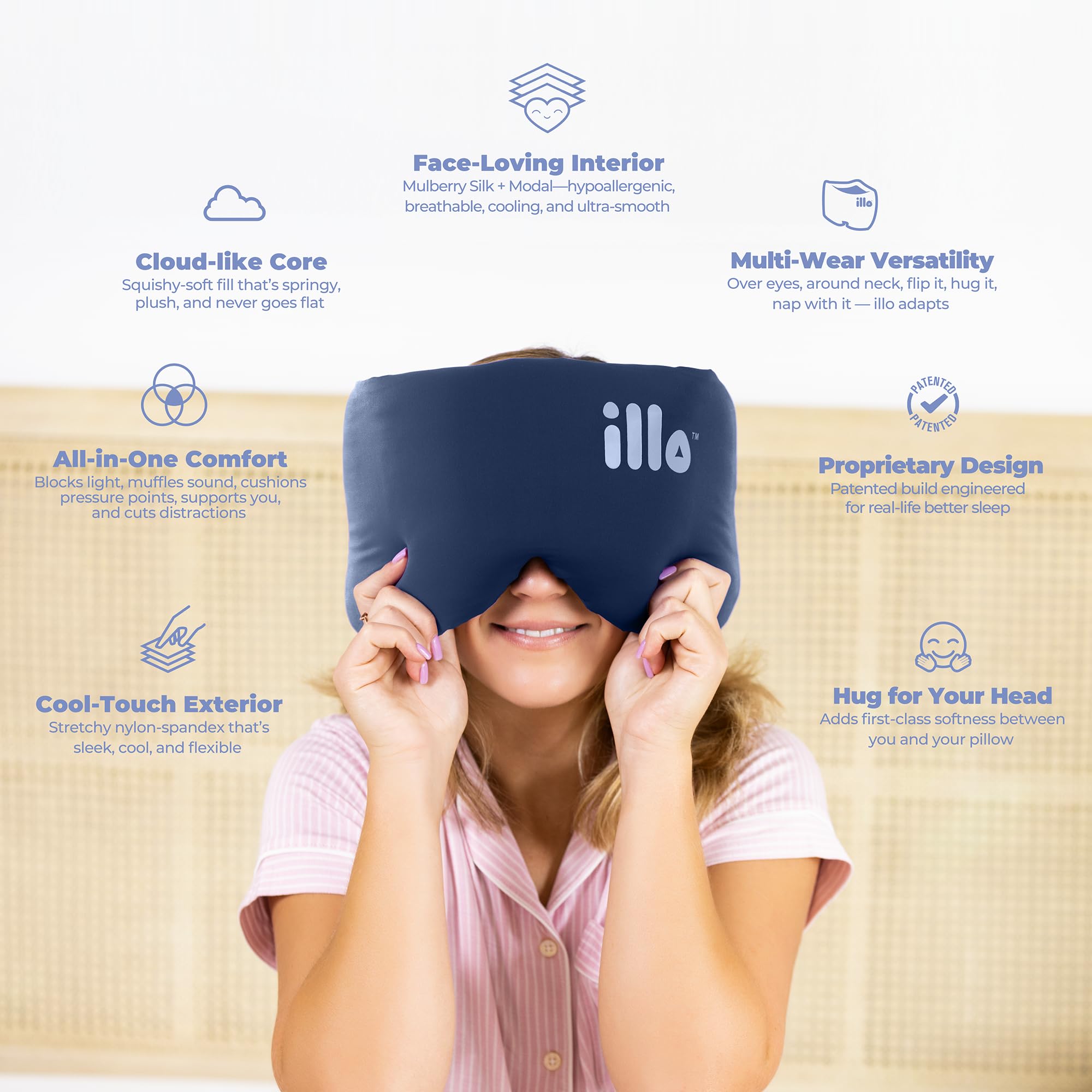 Illo wearable sleep mask showing soft silk lining