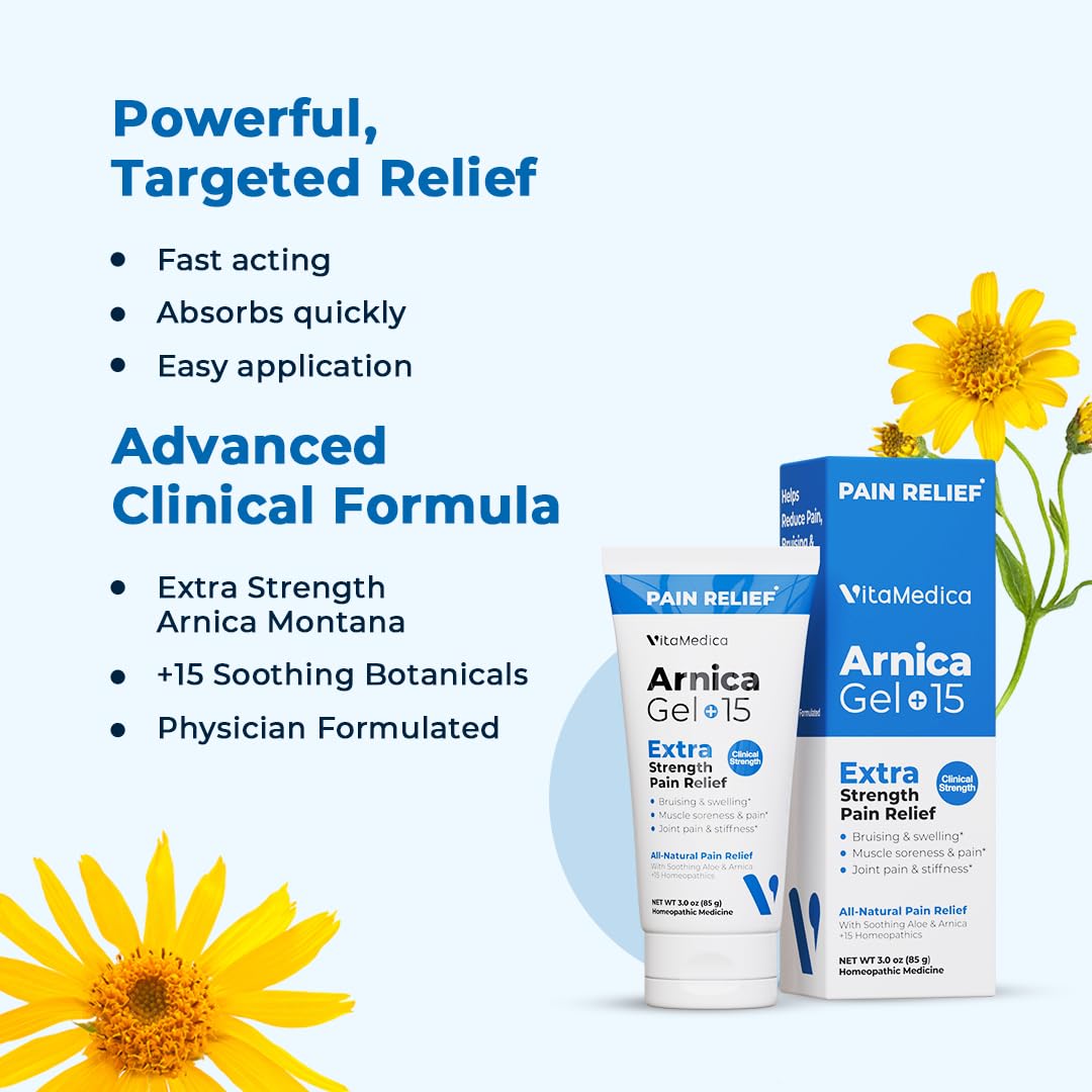 Back label of VitaMedica Arnica Gel Plus with directions