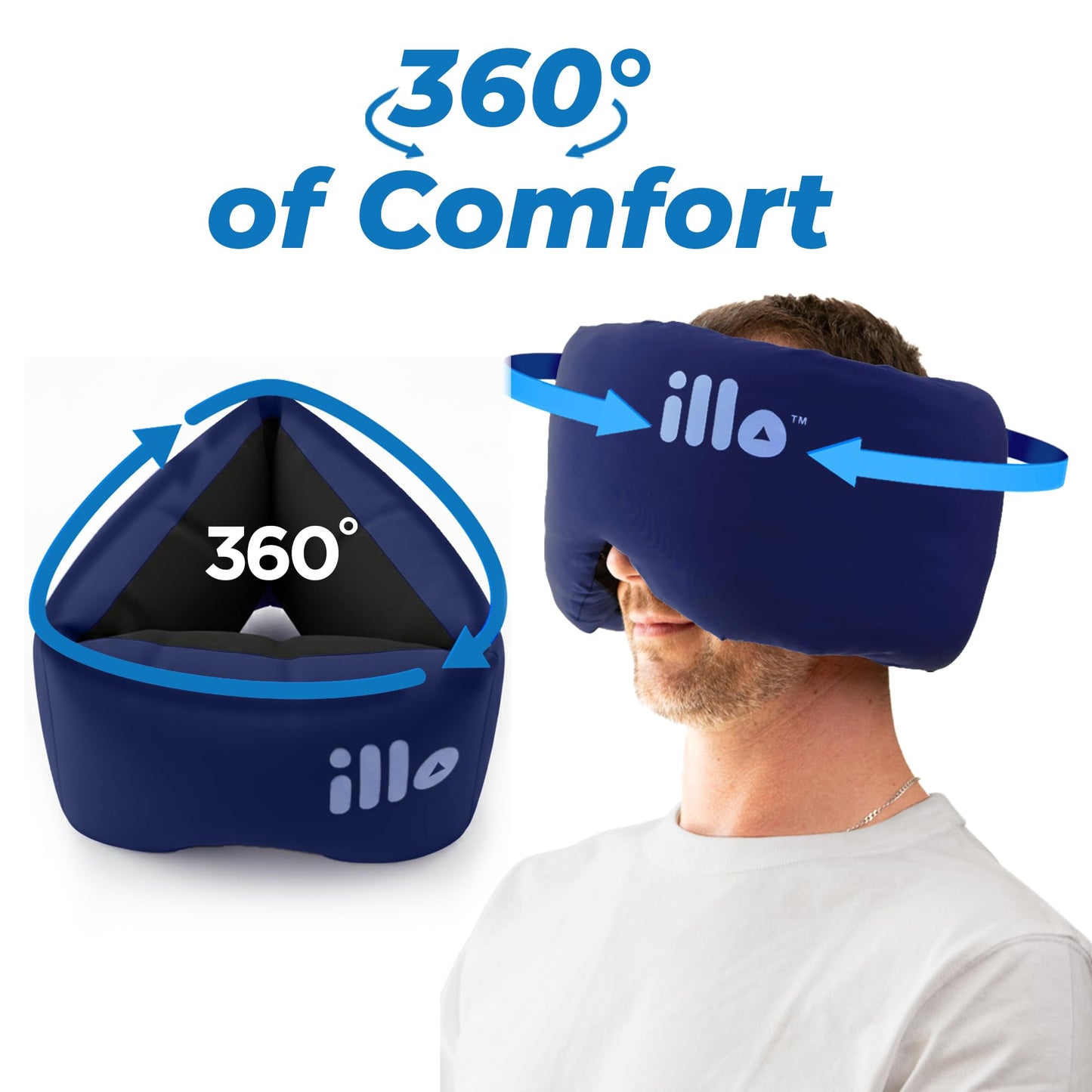 Person wearing illo sleep mask for deep rest