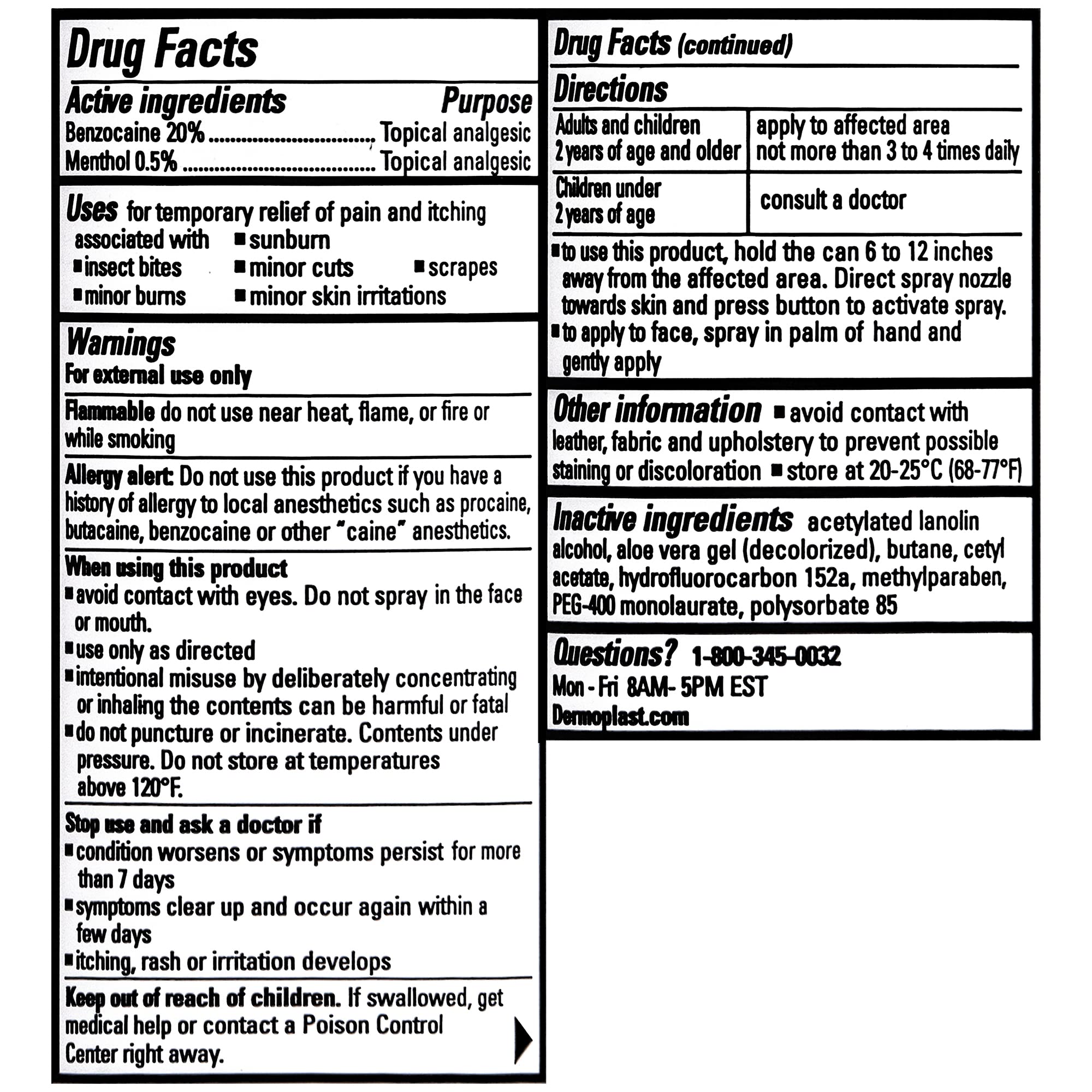 Dermoplast spray can showing hospital strength formula label