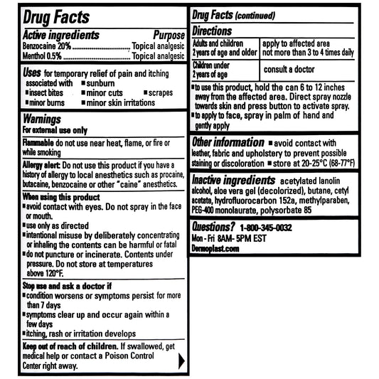 Dermoplast spray can showing hospital strength formula label