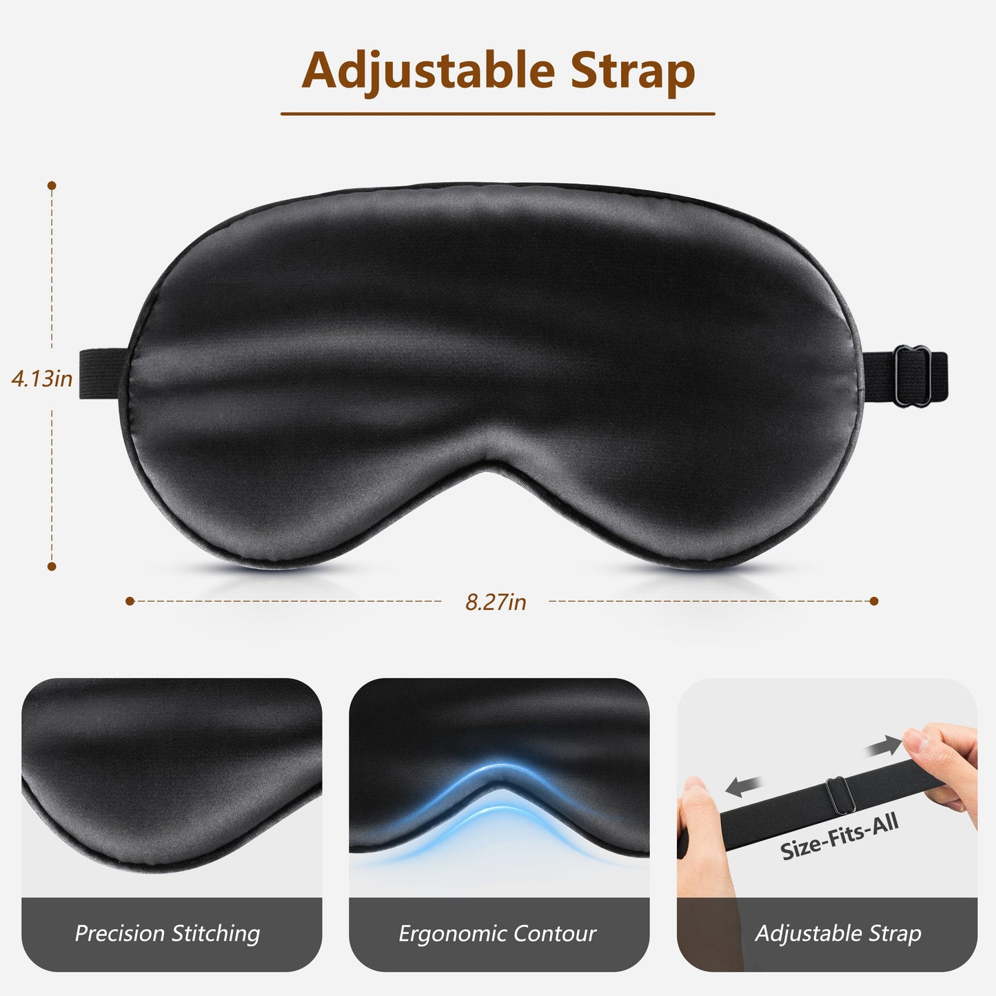 User wearing black silk sleep mask for night rest
