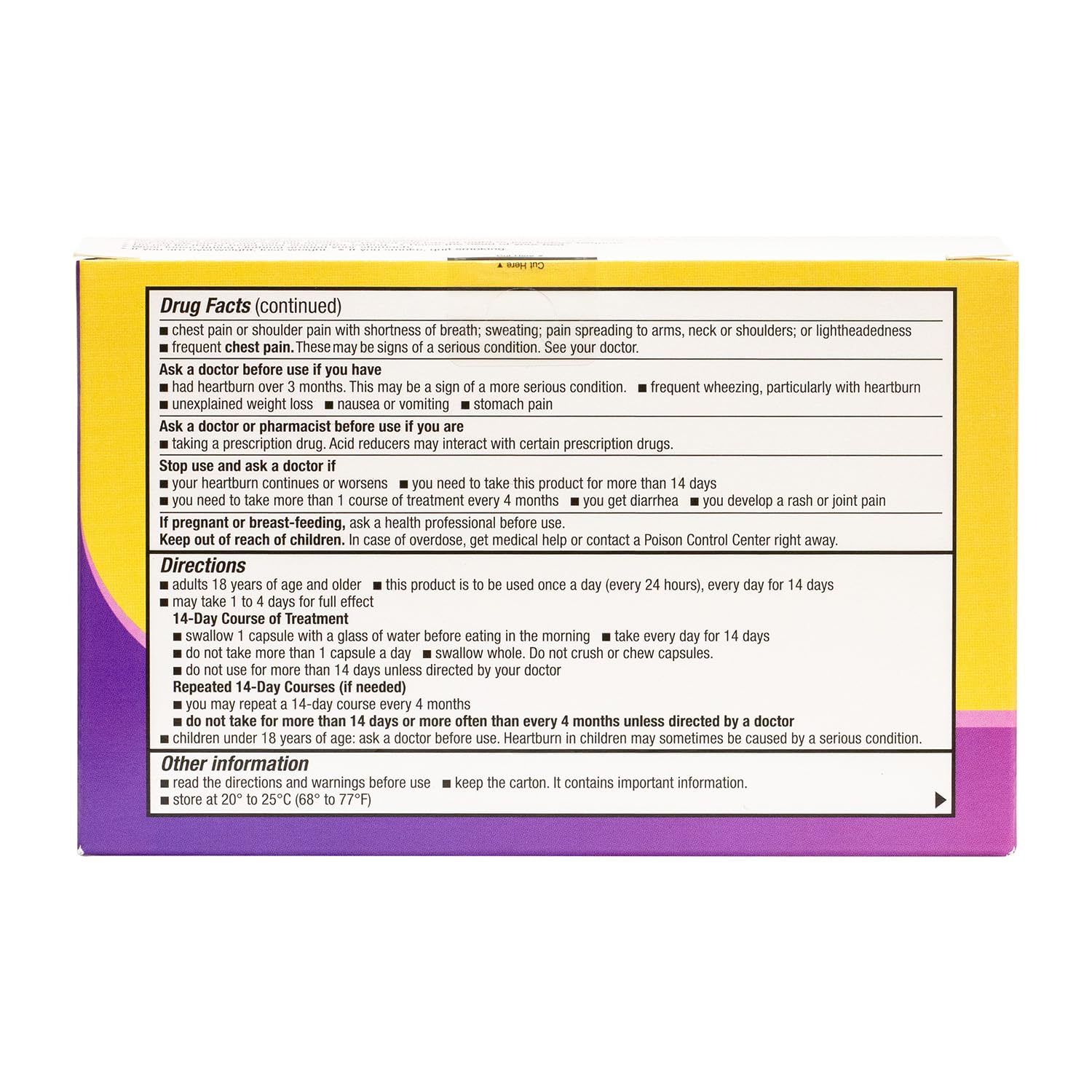 Back of HealthA2Z Esomeprazole box showing directions
