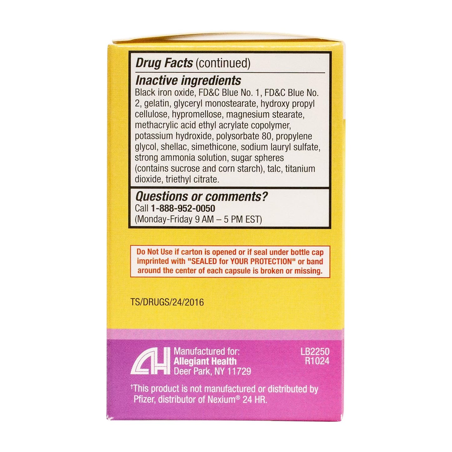 HealthA2Z Esomeprazole nutritional information label