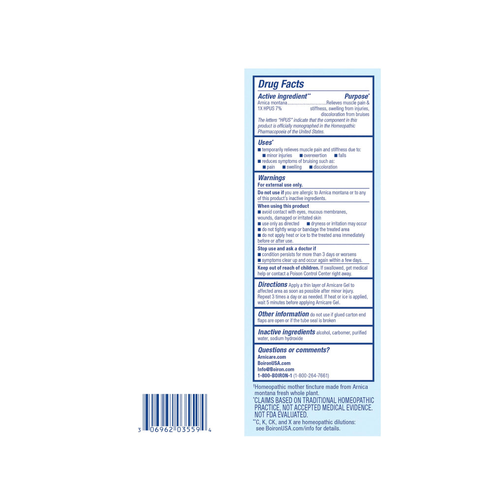 Boiron Arnicare Gel 2.6 Ounce tube held in hand
