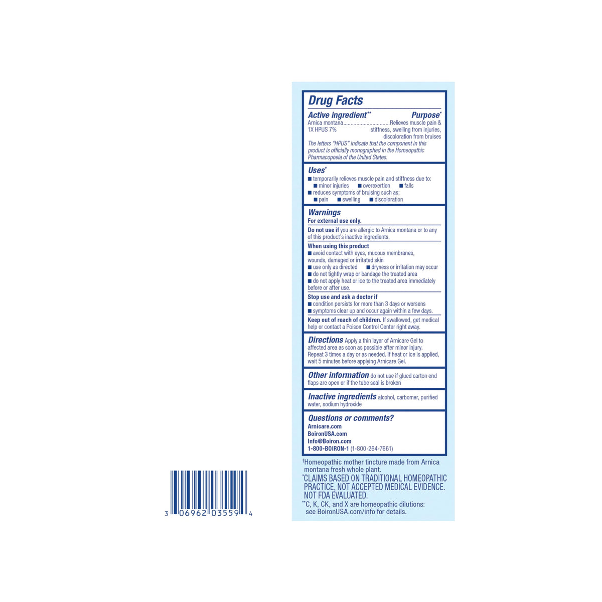 Boiron Arnicare Gel 2.6 Ounce tube held in hand