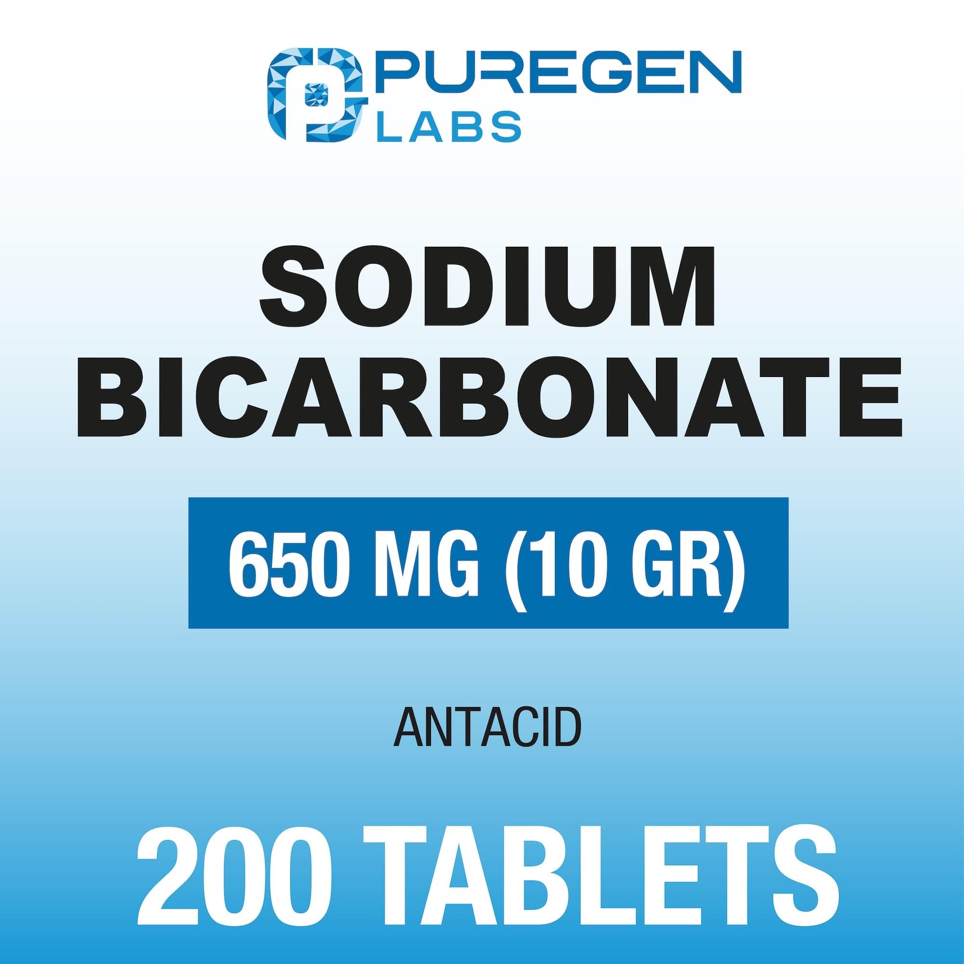 Puregen Labs sodium bicarbonate 200 count bottle side view