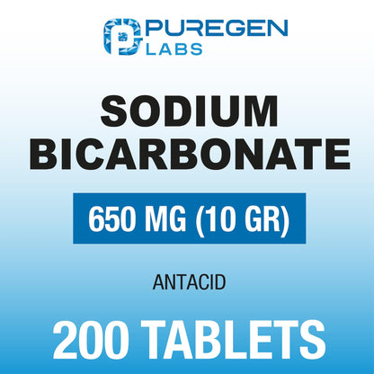 Puregen Labs sodium bicarbonate 200 count bottle side view