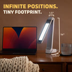 Circadian Optics Lumos 2.0 white desk lamp base and control button.