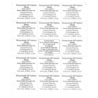 Side view of GoodSense Omeprazole 20mg tablets box showing dosage and active ingredients