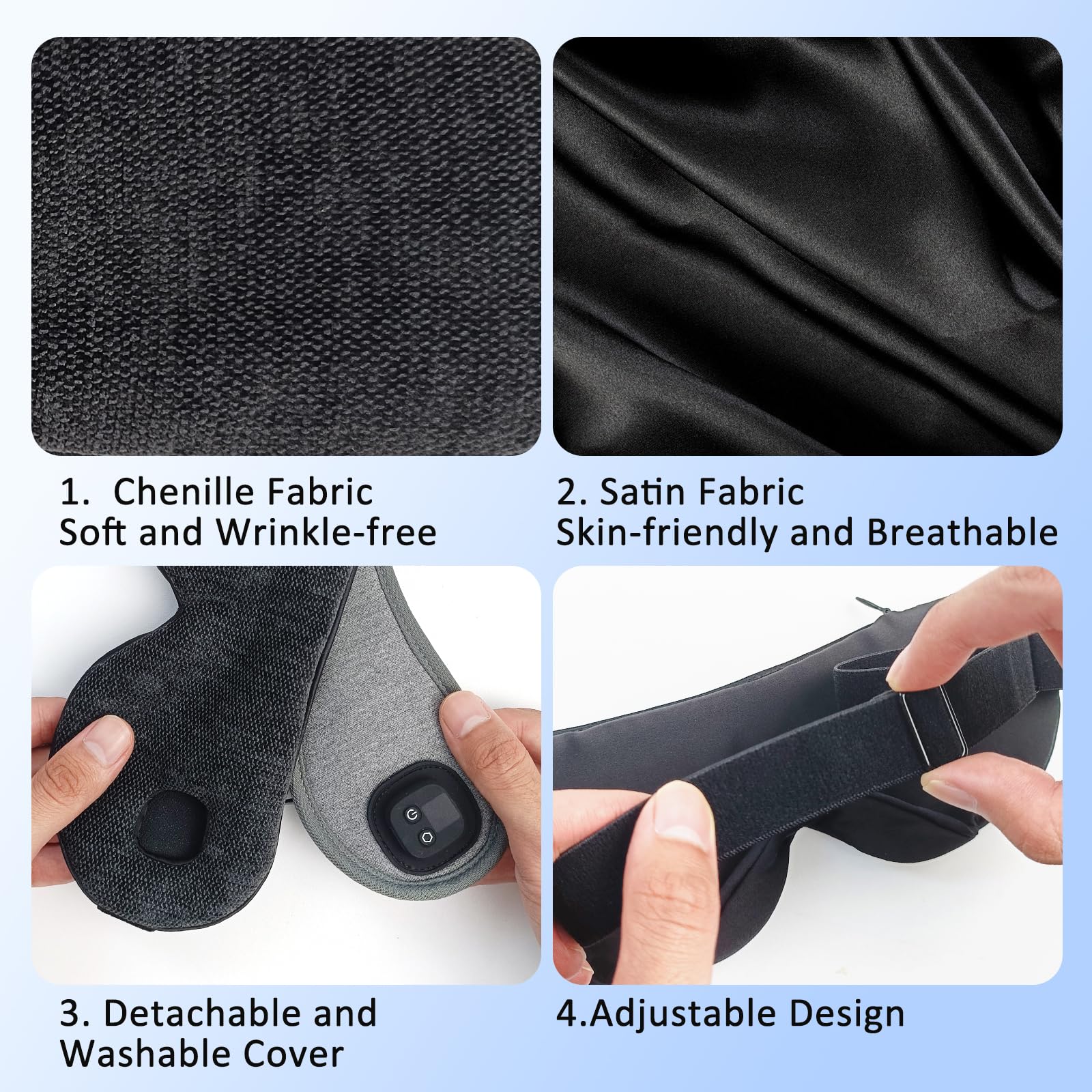 Telepepe eye mask showing washable chenille cover texture