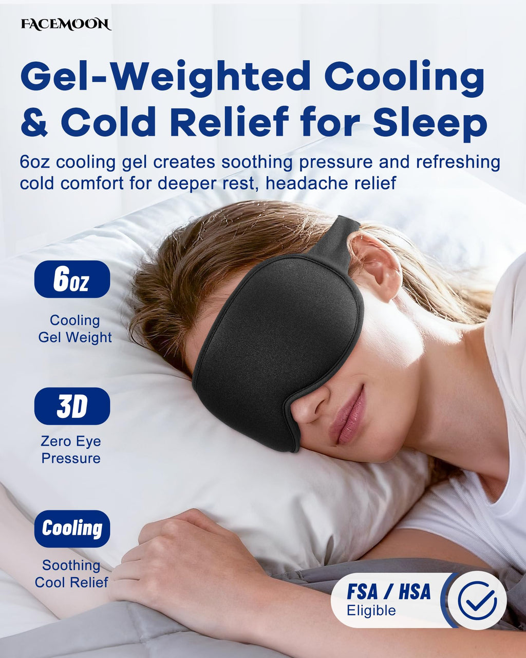 Facemoon gel sleep mask showing 3D contoured eye space