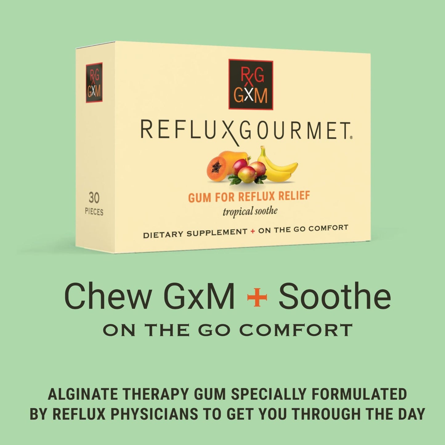 Side view of Reflux Gourmet Tropical Soothe Gum packaging