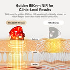 Inia facial skincare device showing active red and near-infrared LED illumination