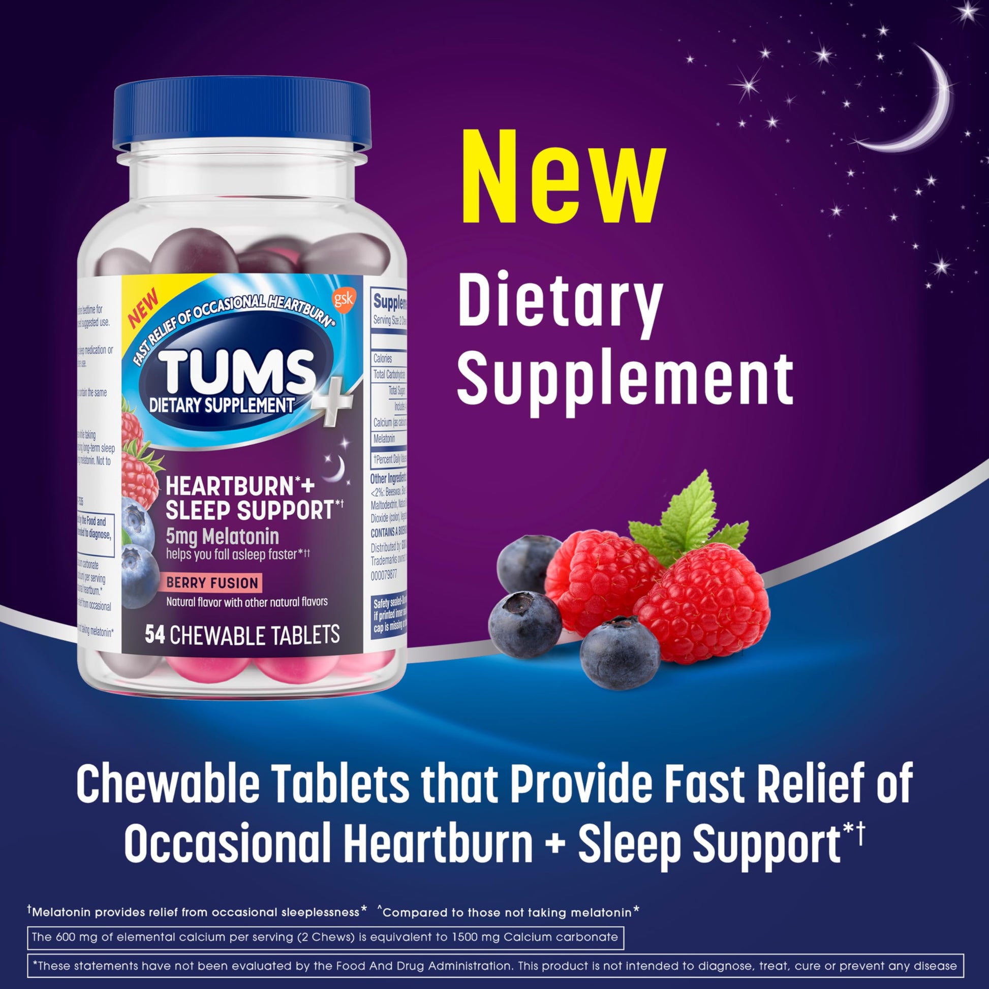 Tums Berry Fusion sleep support supplement label details