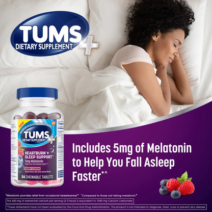 Side view of Tums Heartburn Plus Sleep Support bottle with ingredients
