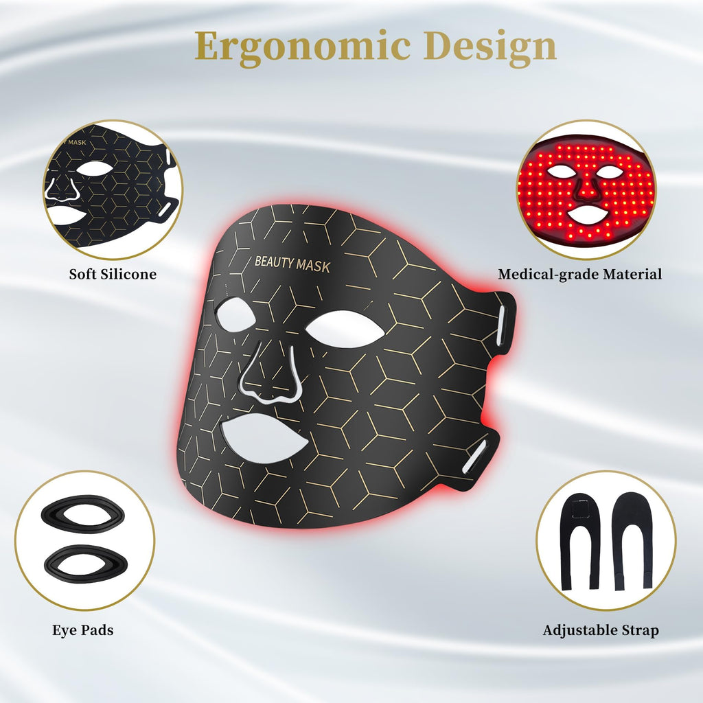 Rechargeable silicone light therapy mask showing control buttons