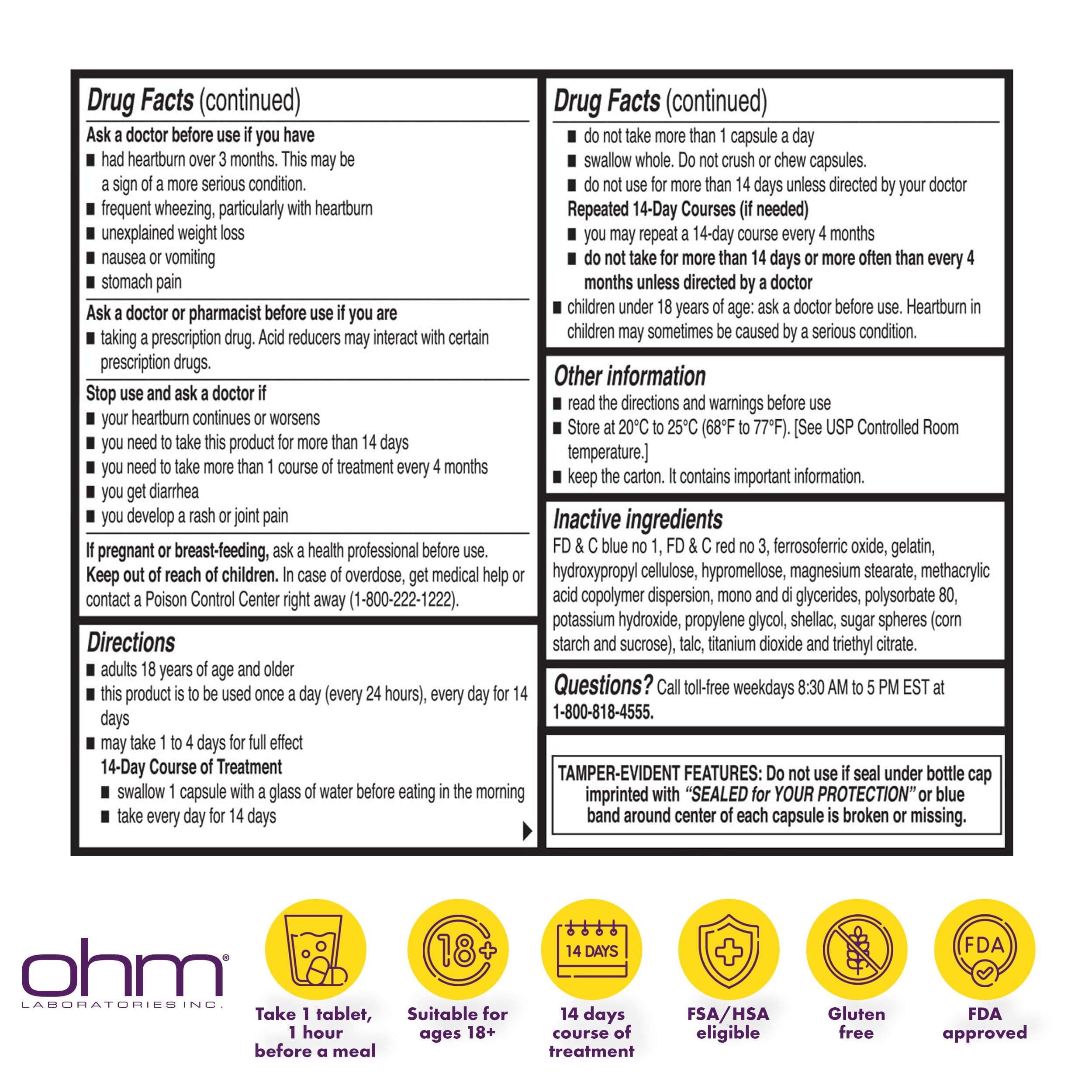 Ohm Esomeprazole 42 count acid reducer bottle detail